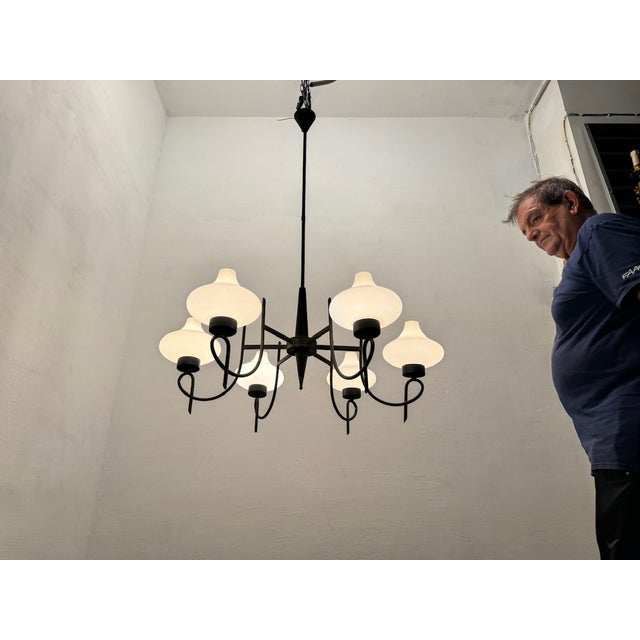 Italian Opaline Bronze Chandelier, 1950s For Sale - Image 6 of 14