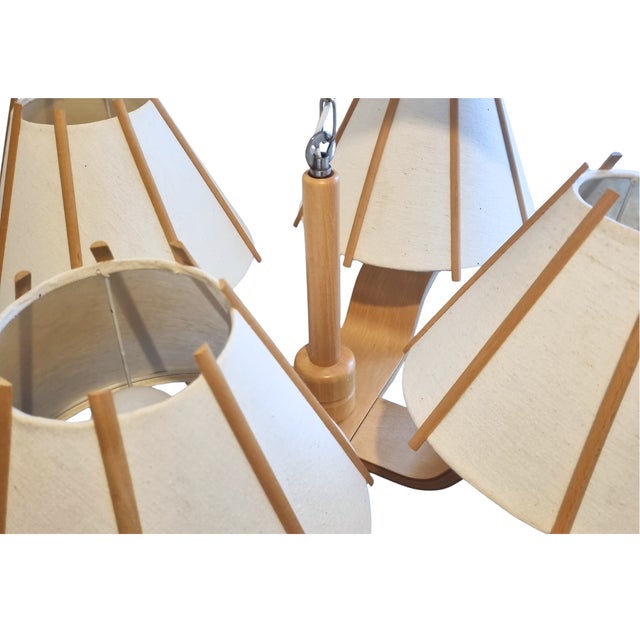1970s 1970s Jan Wickelgren Aneta 4-Light Beech Wood Chandelier For Sale - Image 5 of 7