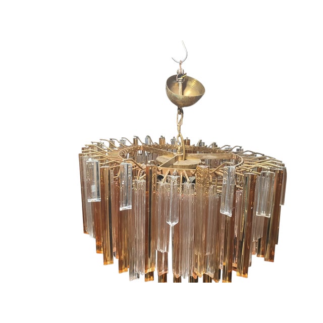 Mid-Century Modern Triedri Model Chandelier in Amber and Transparent Glass from Venini Murano, 1970s For Sale - Image 3 of 9