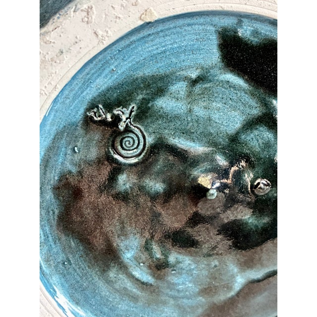 Signed 1970s Blue Hand Build Coil Mid Century Stoneware Vase / 70s Organic Art Vessel /Modernist Ceramic Art Studio Pottery For Sale - Image 9 of 9