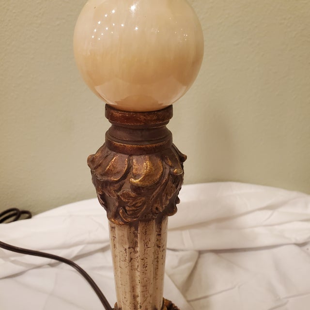 Vintage Hollywood Regency Table Lamp With Alabaster Orb and Bronze Accents For Sale In Portland, OR - Image 6 of 9