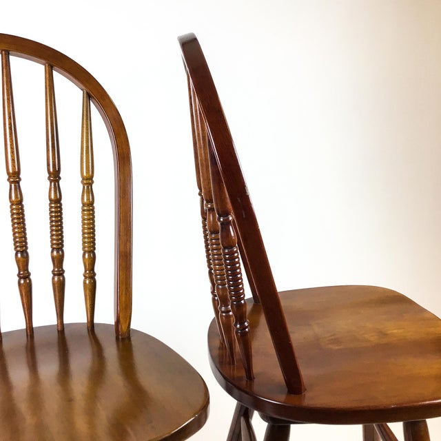 Chocolate Windsor Style Wood Bar Stools a Pair For Sale - Image 8 of 13