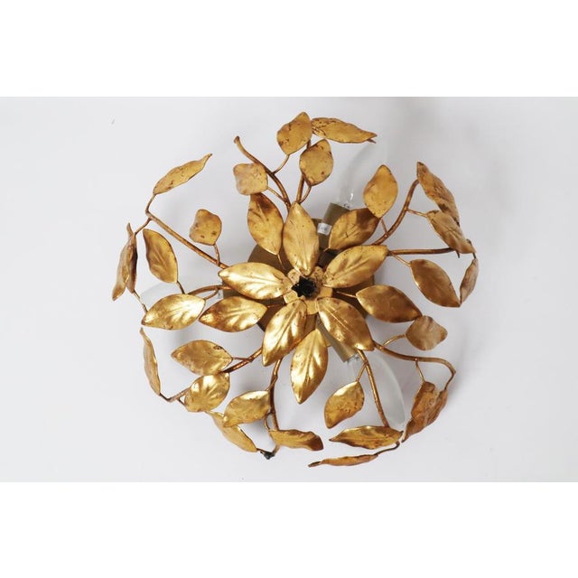 Hollywood Regency Gilt Flush Mount with Branches and Leaves, 1970s For Sale - Image 13 of 17
