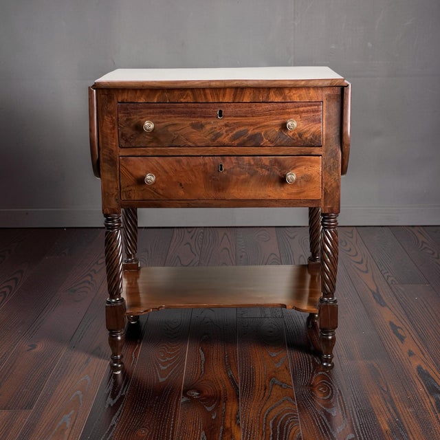 Antique Federal Mahogany Two Drawer Work Stand With Lions Head Pulls C. 1820 For Sale - Image 9 of 11