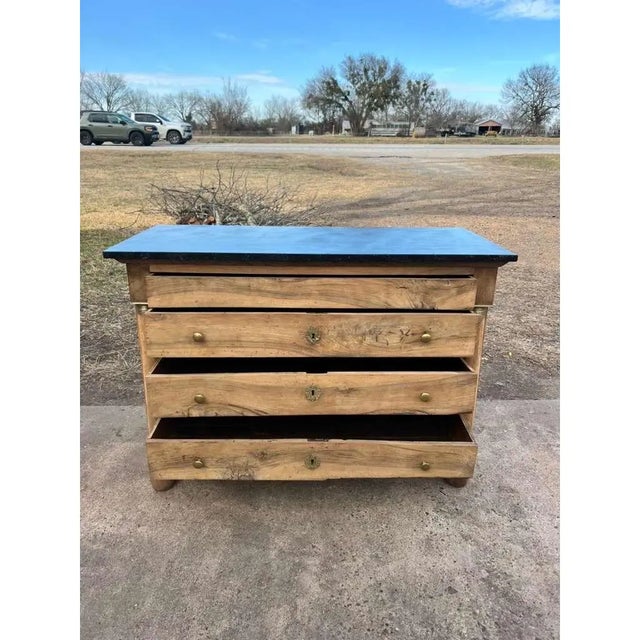 French Country 19th Century French Empire Walnut Bleached Marble Top Chest of Drawer / Commodes For Sale - Image 3 of 12