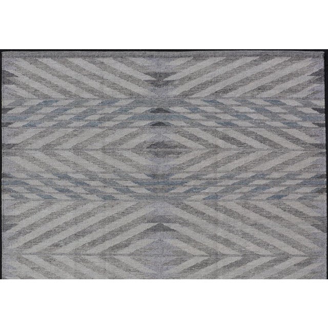 Textile Scandinavian Flat-Weave Light Grey and Blue Rug by Keivan Woven Arts, 9'1 X 12'1 For Sale - Image 7 of 12