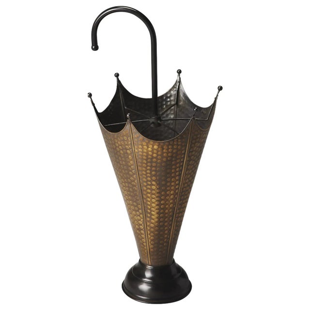 Transitional Poppins Antique Brass Umbrella Stand, Gold For Sale - Image 3 of 3