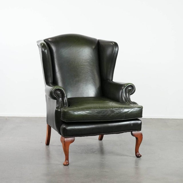 Chesterfield Wing Chair in Cowhide Leather For Sale - Image 17 of 17