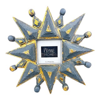 Brutalist Style Wynne Home Dark Teal & Gold Starburst 4x4 Photo Frame For Sale