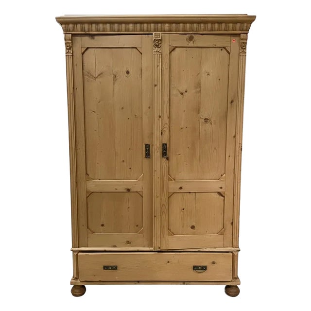 Antique French Pine Twoo Door Armoire Drawer to Base For Sale