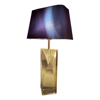 Large Mid-Century Hollywood Regency Acrylic Glass and Brass Table Lamp attributed to Maison Jansen, France, 1970s For Sale