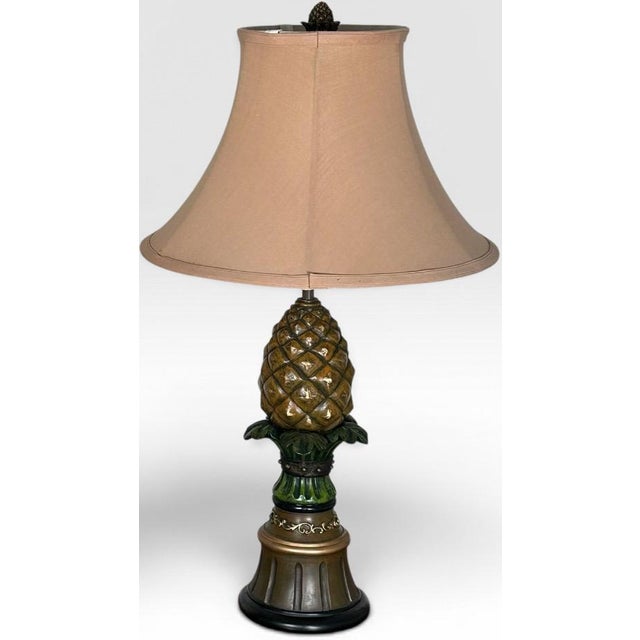 Vintage Hollywood Regency Painted Composition Pineapple Lamps - A Pair For Sale - Image 4 of 17