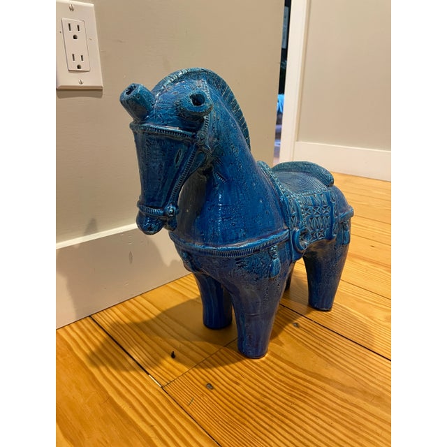 Mid-Century Modern 1960s Aldo Londi for Bitossi Large Rimini Blu Ceramic Horse Sculpture For Sale - Image 3 of 12