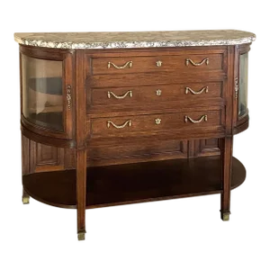 19th Century French Louis XVI Walnut Marble Top Display Buffet ~ Linen Press
