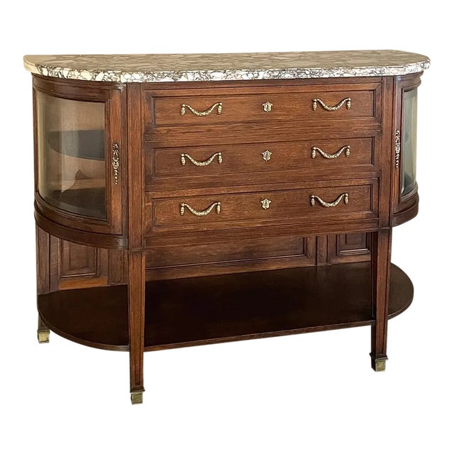 19th Century French Louis XVI Walnut Marble Top Parisian Display Buffet For Sale