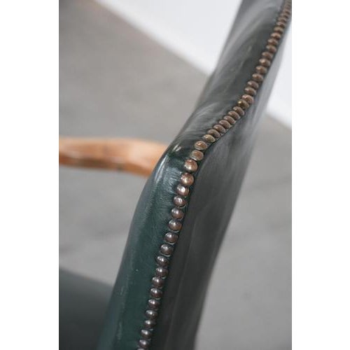 English Green Cowhide and Wooden Gainsborough Desk Chair For Sale - Image 12 of 13