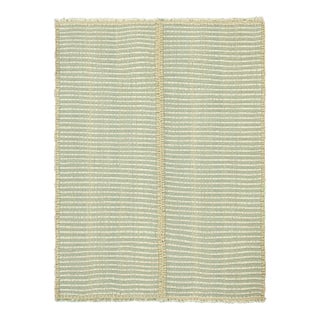 Rug & Kilim’s Contemporary Kilim in Ivory White and Blue Textural Stripes For Sale