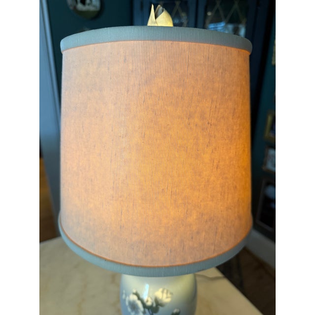 Vintage Bing & Grondahl Copenhagen Danish Porcelain Floral Vase Table Lamp With Brass Footed Base For Sale - Image 11 of 14