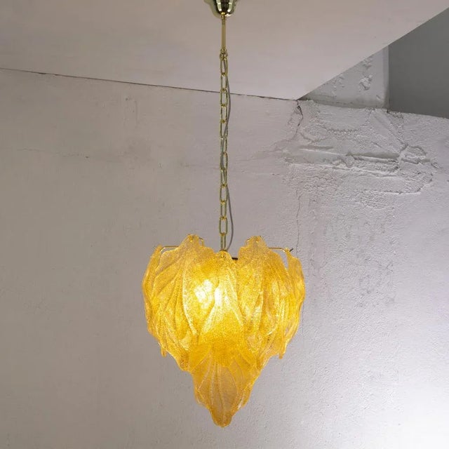 Suspension Chandelier with Murano Glass Leaves, Italy, 1990s For Sale - Image 4 of 12