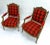 Pair of antique Louis XVI style carved acanthus leaf, laurel, and fluted frame armchairs with new red tartan upholstery...