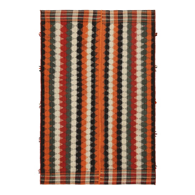 1950s Vintage Persian Kilim in Orange and Multicolor Stripes by Rug & Kilim For Sale