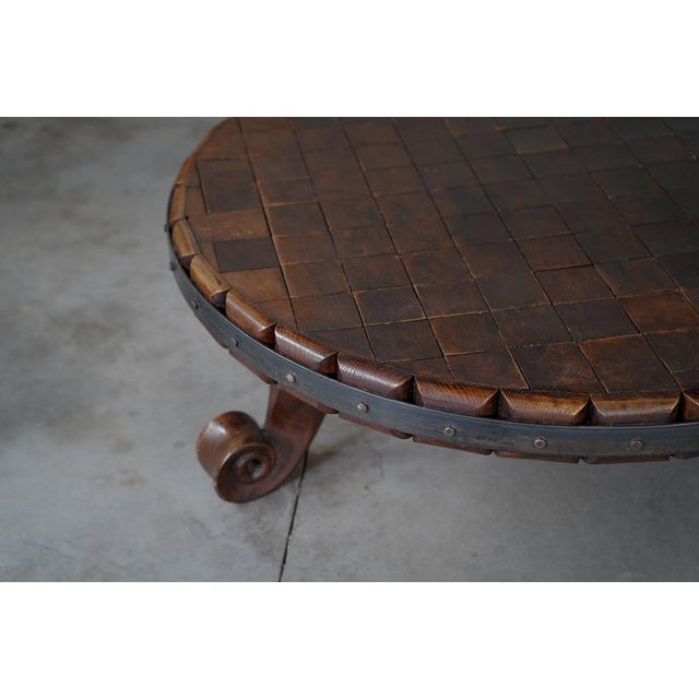 Rustic Round Coffee Table with Iron Details, Netherlands, 1960s For Sale - Image 13 of 13