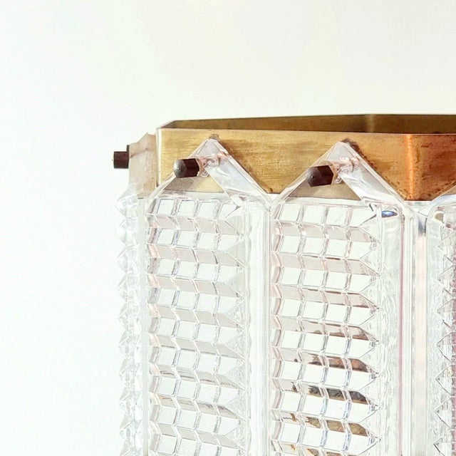 Flygsfors Mid-Century Scandinavian Glass & Brass Ceiling Light by Wiktor Berndt for Flygsfors, Sweden, 1960s For Sale - Image 4 of 8