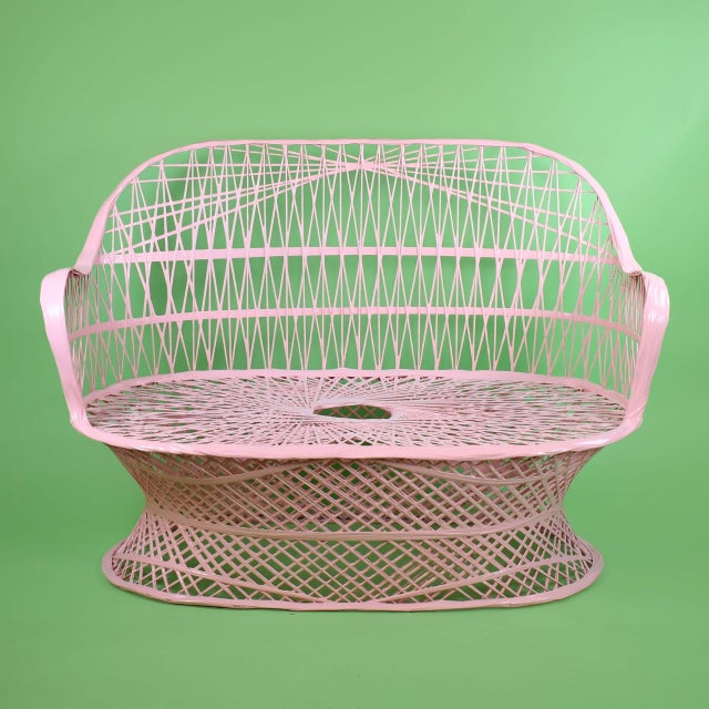 Vintage Russell Woodard Web Spun Pink Settee For Sale In West Palm - Image 6 of 6