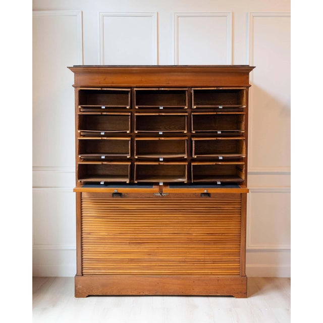 Early 20th Century Italian Wooden Filing Cabinet with Tambour Door For Sale - Image 10 of 18