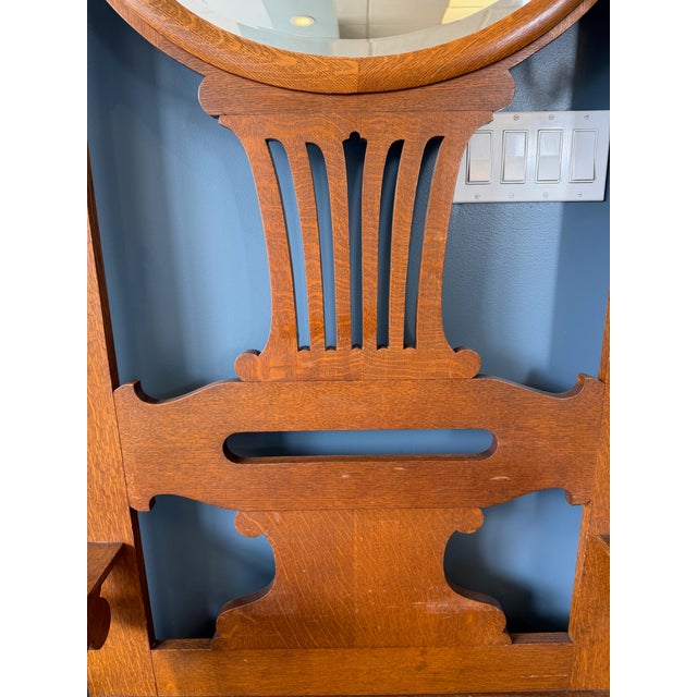 Wood Carved Hall Tree Antique Bench Seat Hang Coats Mirror Seat For Sale - Image 9 of 9