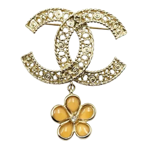 Chanel Light Gold Filigree Pink Flower Large Brooch