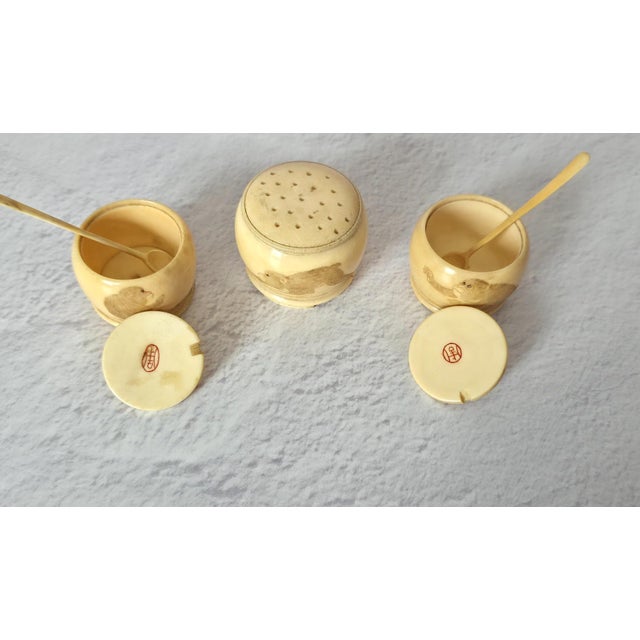 Rare Japanese Meiji Ivory Three-Piece Set With Monkeys For Sale - Image 12 of 13