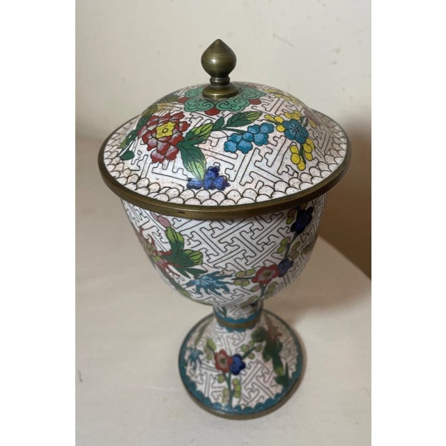 High Quality Antique Handmade Chinese Enamel Bronze Cloisonné Lidded Urn Jar For Sale - Image 10 of 13