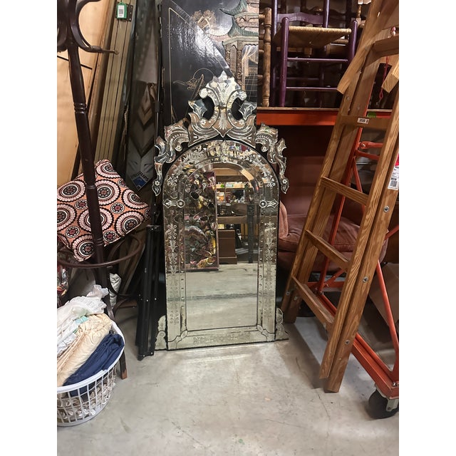 Large Vintage Venetian Etched Wall Mirror For Sale - Image 9 of 10