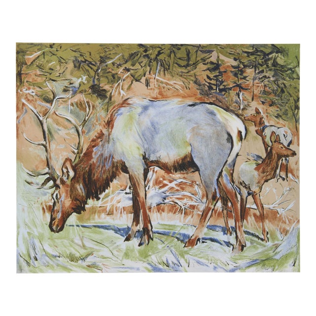 Elk, 1979 Signed Lithograph by Everett E. Hibbard For Sale