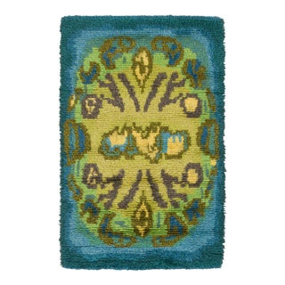 Vintage Swedish Rya Wool Rug in Gold & Blue by Rug & Kilim, 1970-1979 For Sale