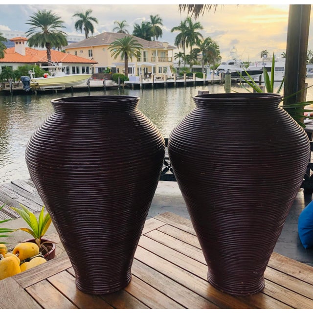 Vintage large floor Pencil Reed floor vases a beautiful modern match in the style of Gabriela Crespi they have been...