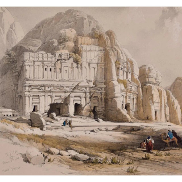 Mid 19th Century Petra, the Upper or Eastern Valley: 19th C. Hand-Colored Roberts Lithograph, 1842 For Sale - Image 5 of 6
