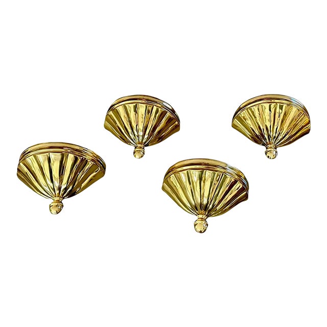 Set 4 Brass Scallop Shell Uplight Wall Sconces For Sale