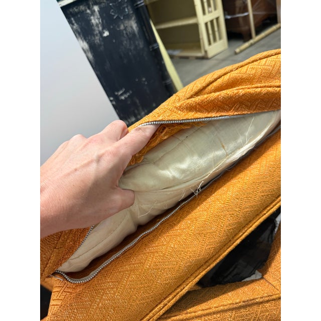 Textile Pair of 1970s Billy Baldwin Style X-Base Ottomans in Original Orange Herringbone Upholstery For Sale - Image 7 of 9