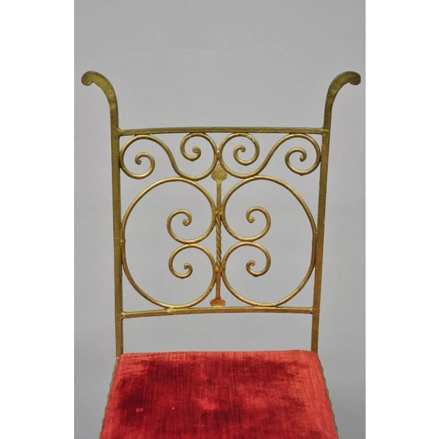 Hollywood Regency Early 20th Century Antique Italian or Spanish Hollywood Regency Gold Iron Gothic Small Side Chair For Sale - Image 3 of 12
