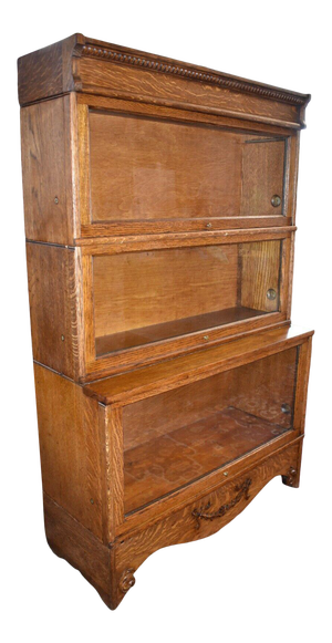 Antique 3 Stack Step Back Tiger Stripe Oak Barrister Lawyer's Bookcase