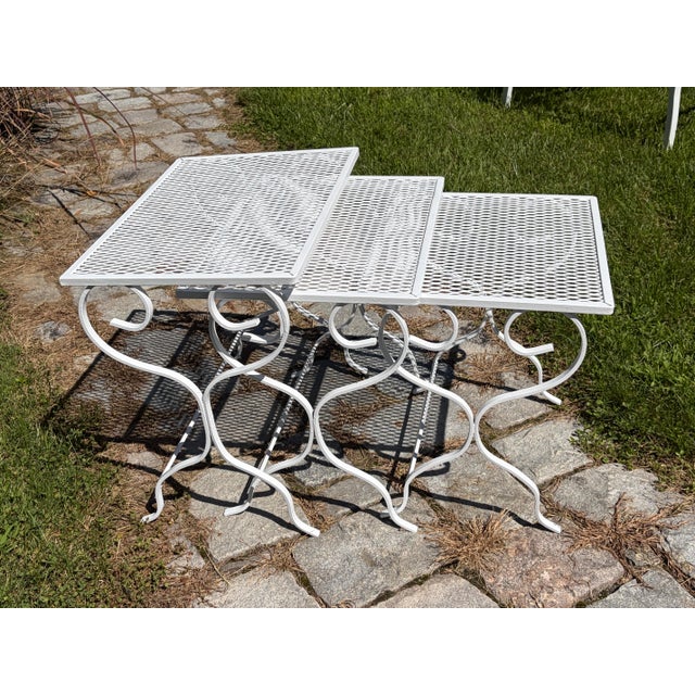 1950s Set 3 Mid Century Iron Nesting Patio Tables For Sale - Image 5 of 5