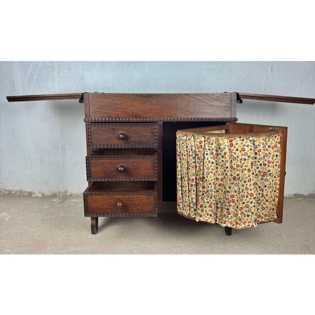 Spanish Oak Sewing Cabinet With Fabric Basket, Early 20th Century For Sale - Image 10 of 18