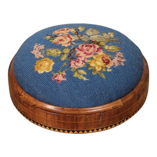 Victorian Antique Needlepoint Tuffet Foot Stool For Sale