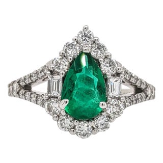 GIA Certified Colombian Emerald Ring w Earth Mined Diamonds in Solid 14K Gold For Sale