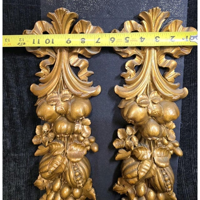 Mid-Century Modern VNT MCM Syroco Wood Gold Gilt Panels Fruit & Bow Garland Wall Hanging Decor XL For Sale - Image 3 of 11