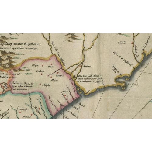 Paper Virginia and Florida Map from Blaeu, 1642 For Sale - Image 7 of 13