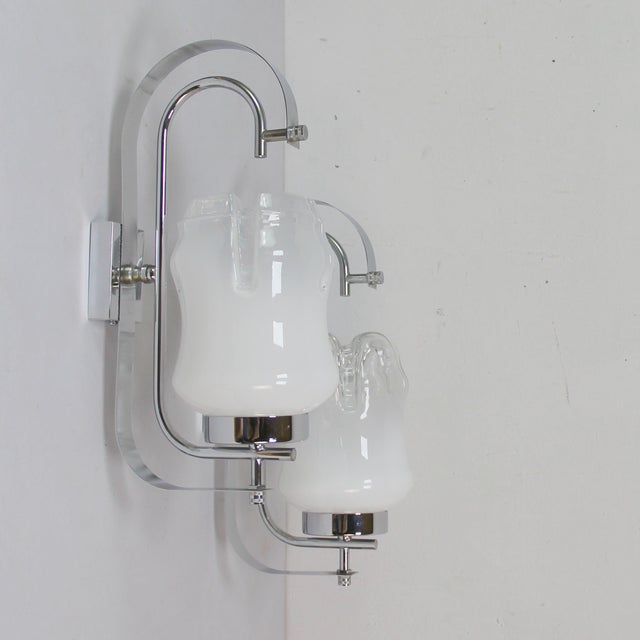 Italian Wall Lights in Chrome Plating and Glass, 1970s, Set of 2 For Sale - Image 6 of 6