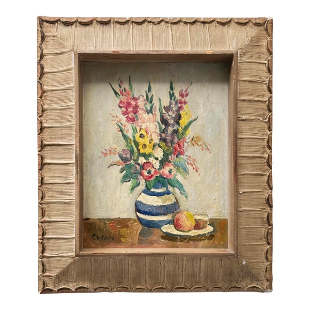 Orson Mid 20th Century Still Life Floral Oil Painting For Sale